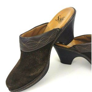 Sofft Women's size 7.5 M Brown Soft Suede Slip On Mules Comfort Clogs Shoes